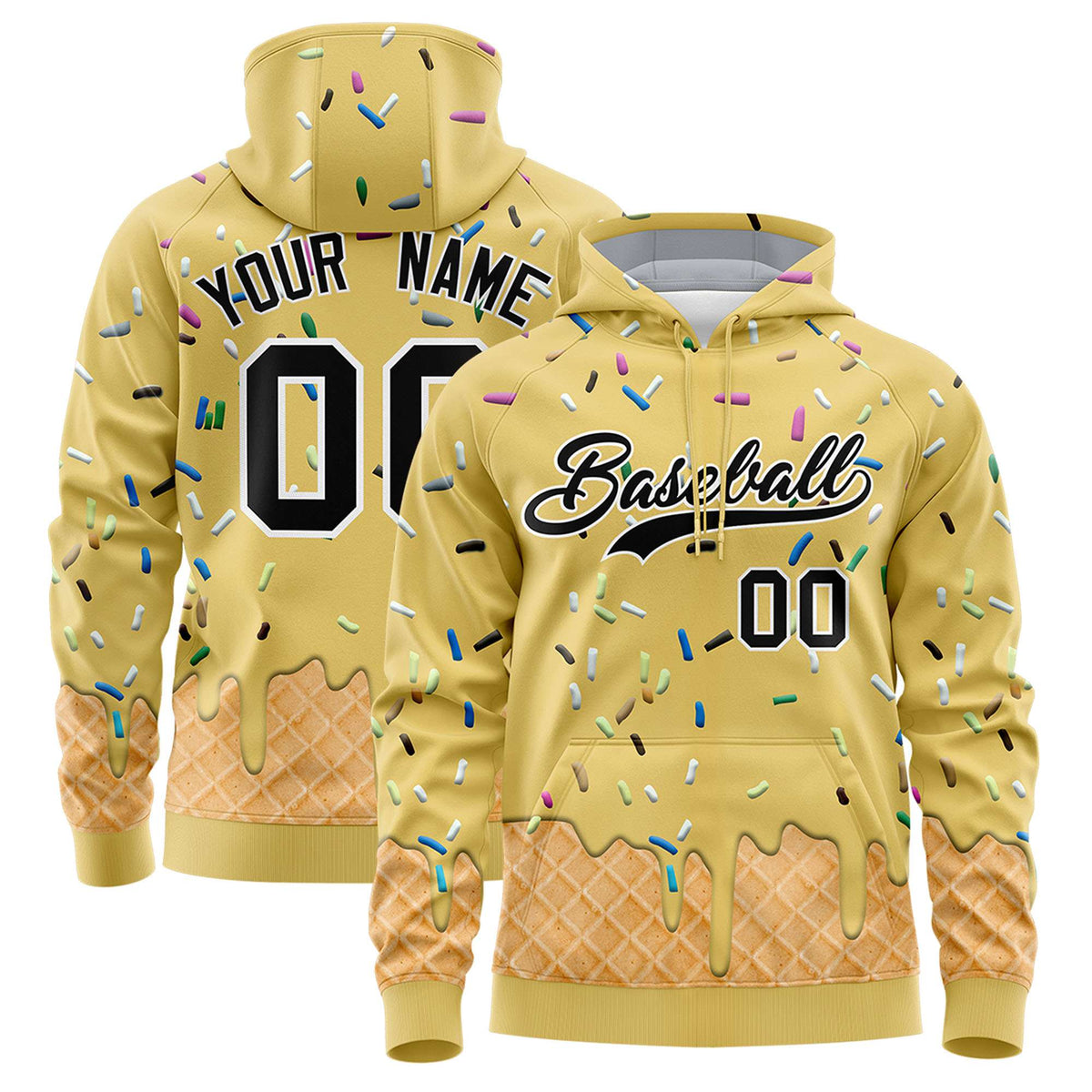 Custom Old Gold Graffiti Pattern Fashion Hoodie Athletic Pullover Sweatshirt