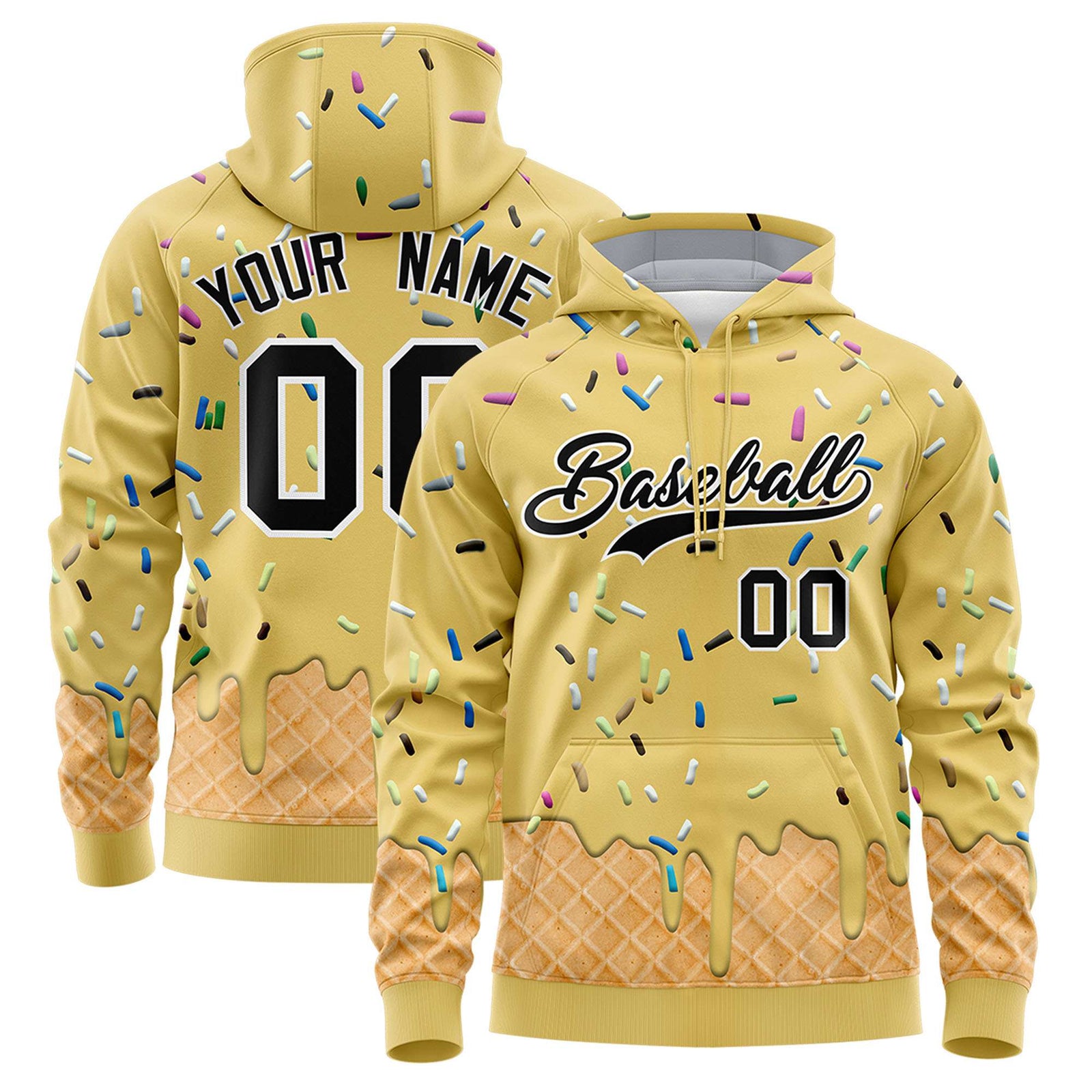 Custom Old Gold Graffiti Pattern Fashion Hoodie Athletic Pullover Sweatshirt