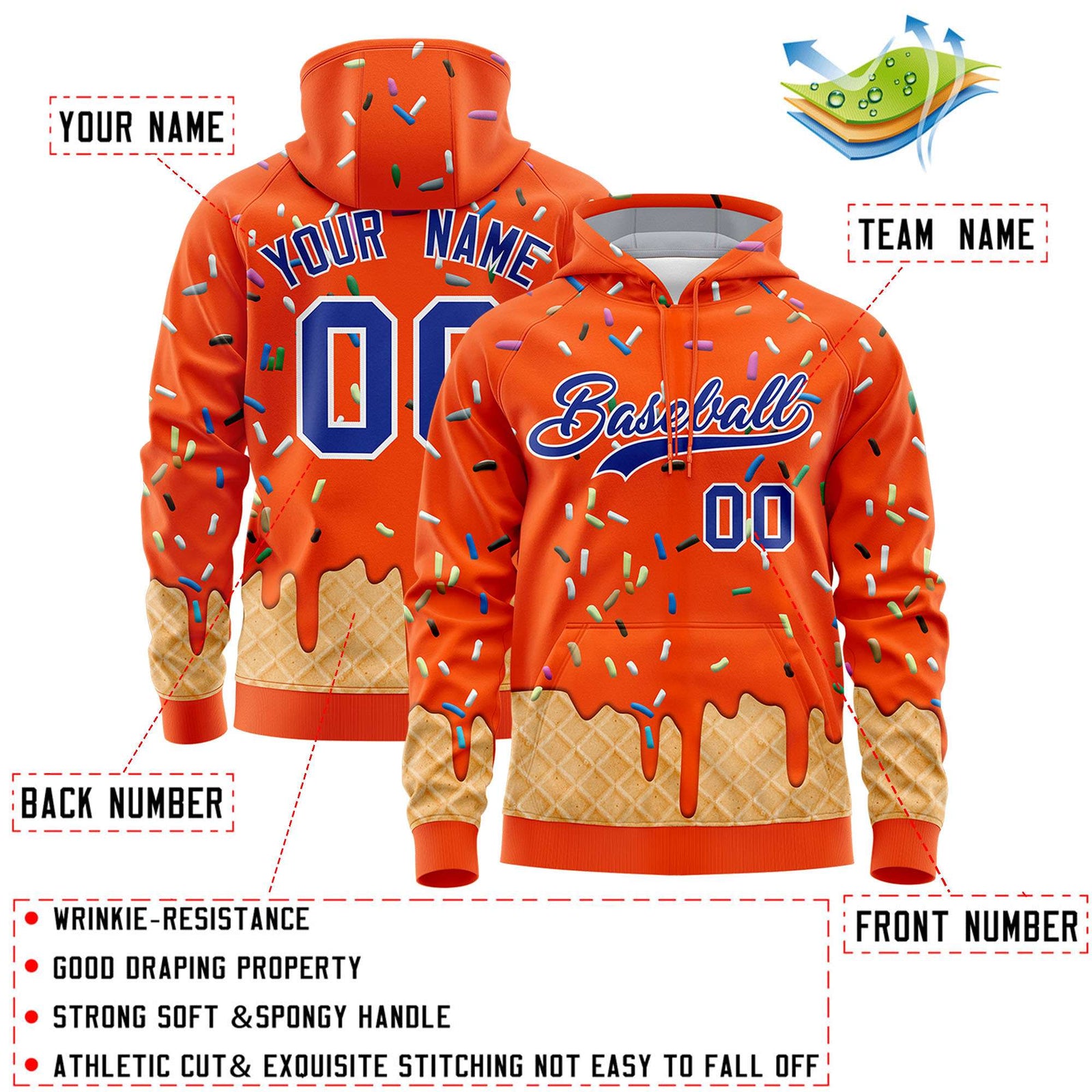 Custom Orange Graffiti Pattern Fashion Hoodie Athletic Pullover Sweatshirt