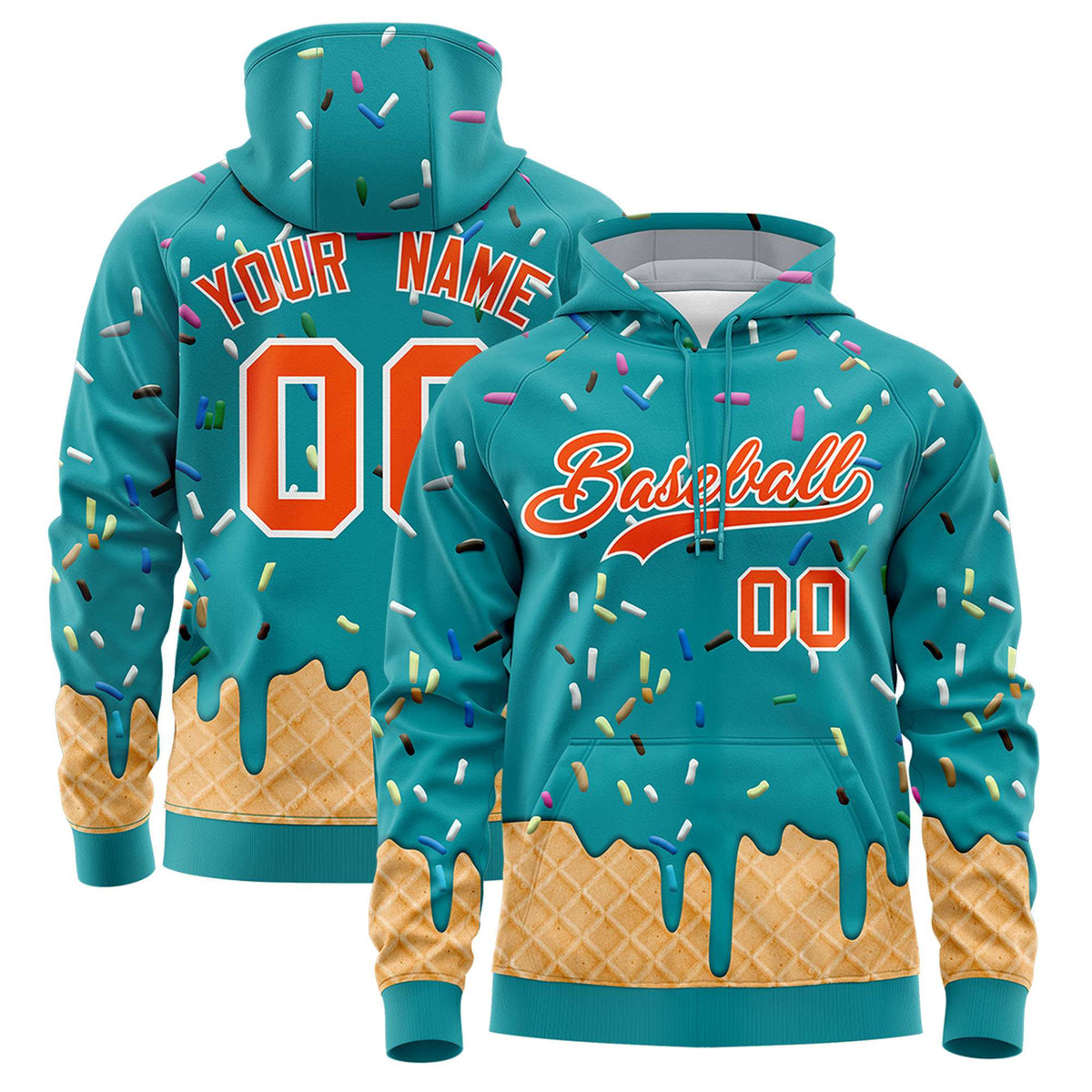 Custom Aqua Graffiti Pattern Fashion Hoodie Athletic Pullover Sweatshirt