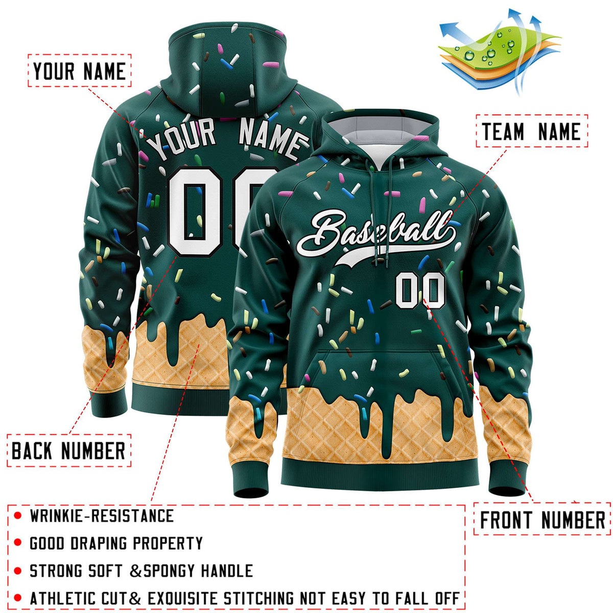 Custom Midnight Green Graffiti Pattern Fashion Hoodie Athletic Pullover Sweatshirt