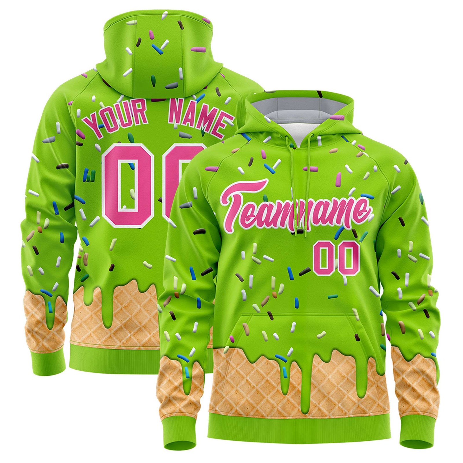 Custom Neon Green Graffiti Pattern Fashion Hoodie Athletic Pullover Sweatshirt