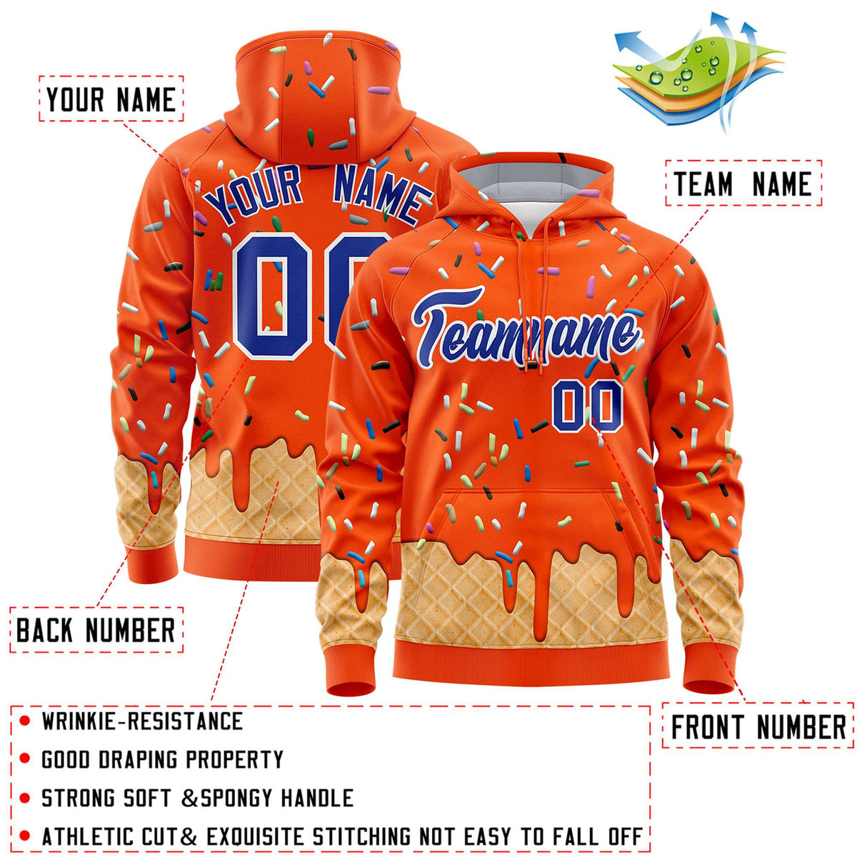 Custom Orange Graffiti Pattern Fashion Hoodie Athletic Pullover Sweatshirt