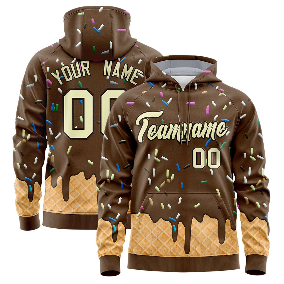 Custom Light Brown Graffiti Pattern Fashion Hoodie Athletic Pullover Sweatshirt