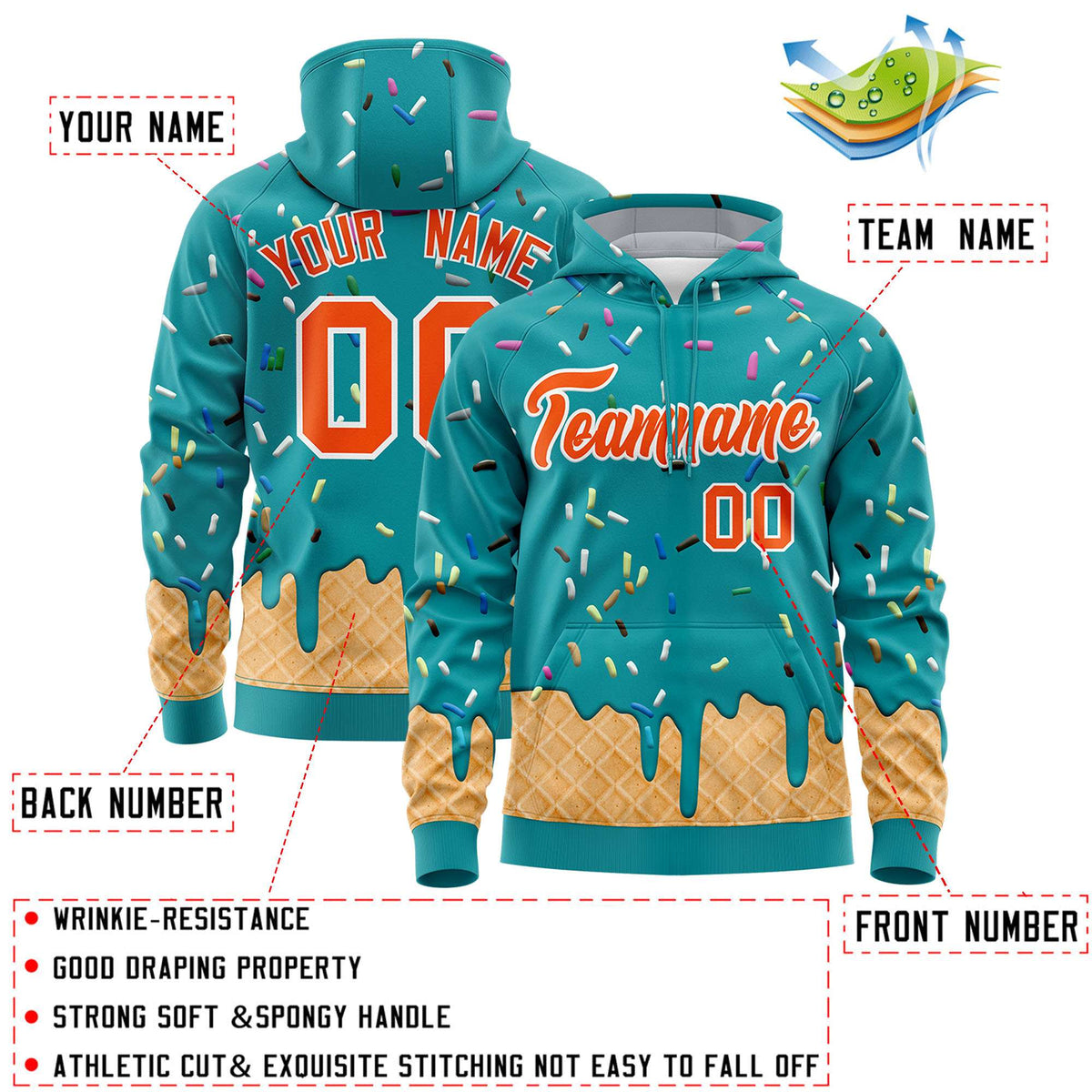Custom Aqua Graffiti Pattern Fashion Hoodie Athletic Pullover Sweatshirt