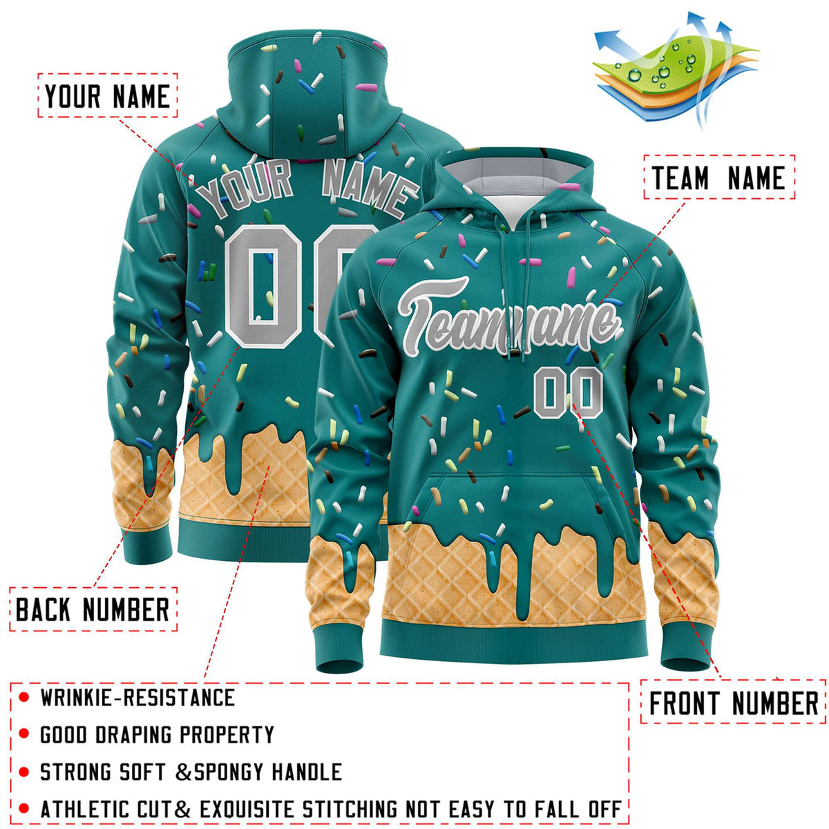 Custom Teal Graffiti Pattern Fashion Hoodie Athletic Pullover Sweatshirt
