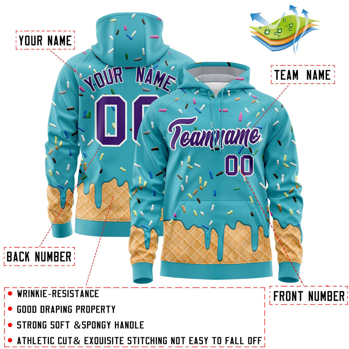 Custom Aqua Graffiti Pattern Fashion Hoodie Athletic Pullover Sweatshirt