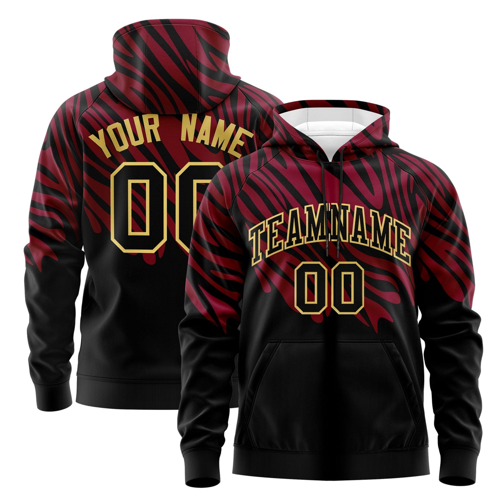 Custom Crimson Black Khaki Leopard Print Pullover Sweatshirt Hoodie| KXKSHOP
