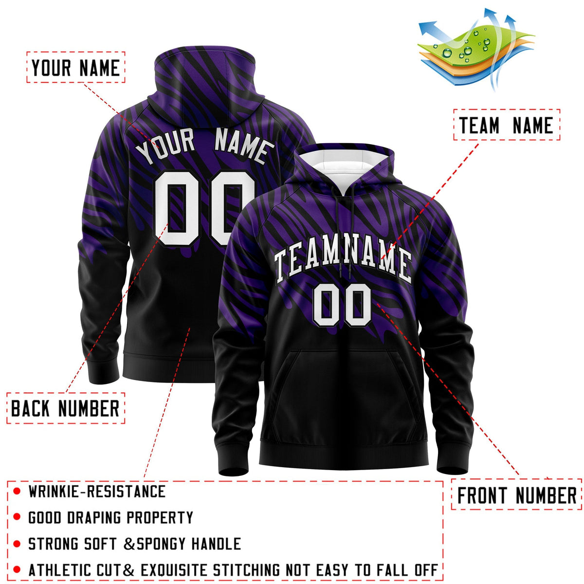 Custom Purple Black Leopard Print Pullover Sweatshirt Hoodie| KXKSHOP