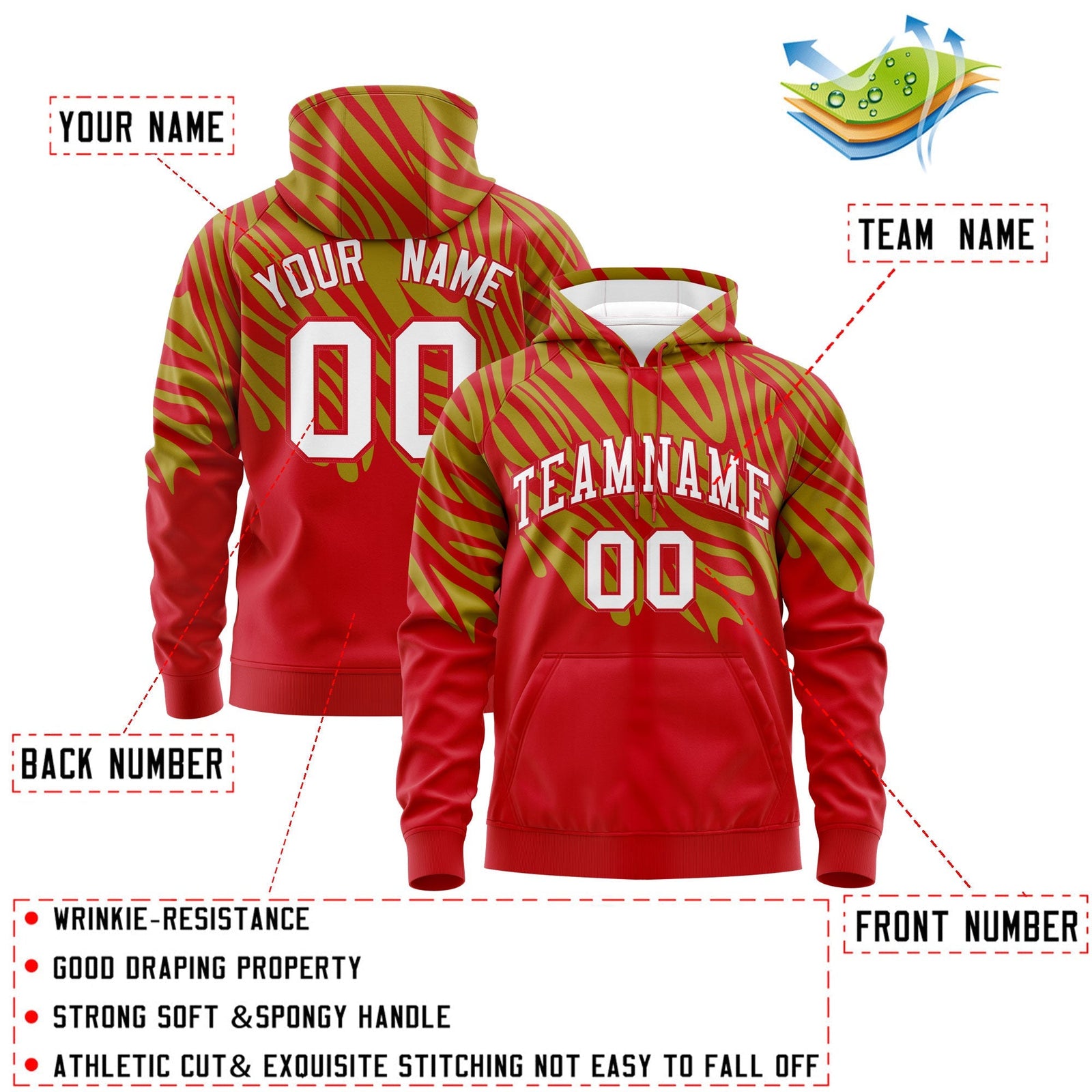 Custom Red Old Gold Leopard Print Pullover Sweatshirt Hoodie| KXKSHOP