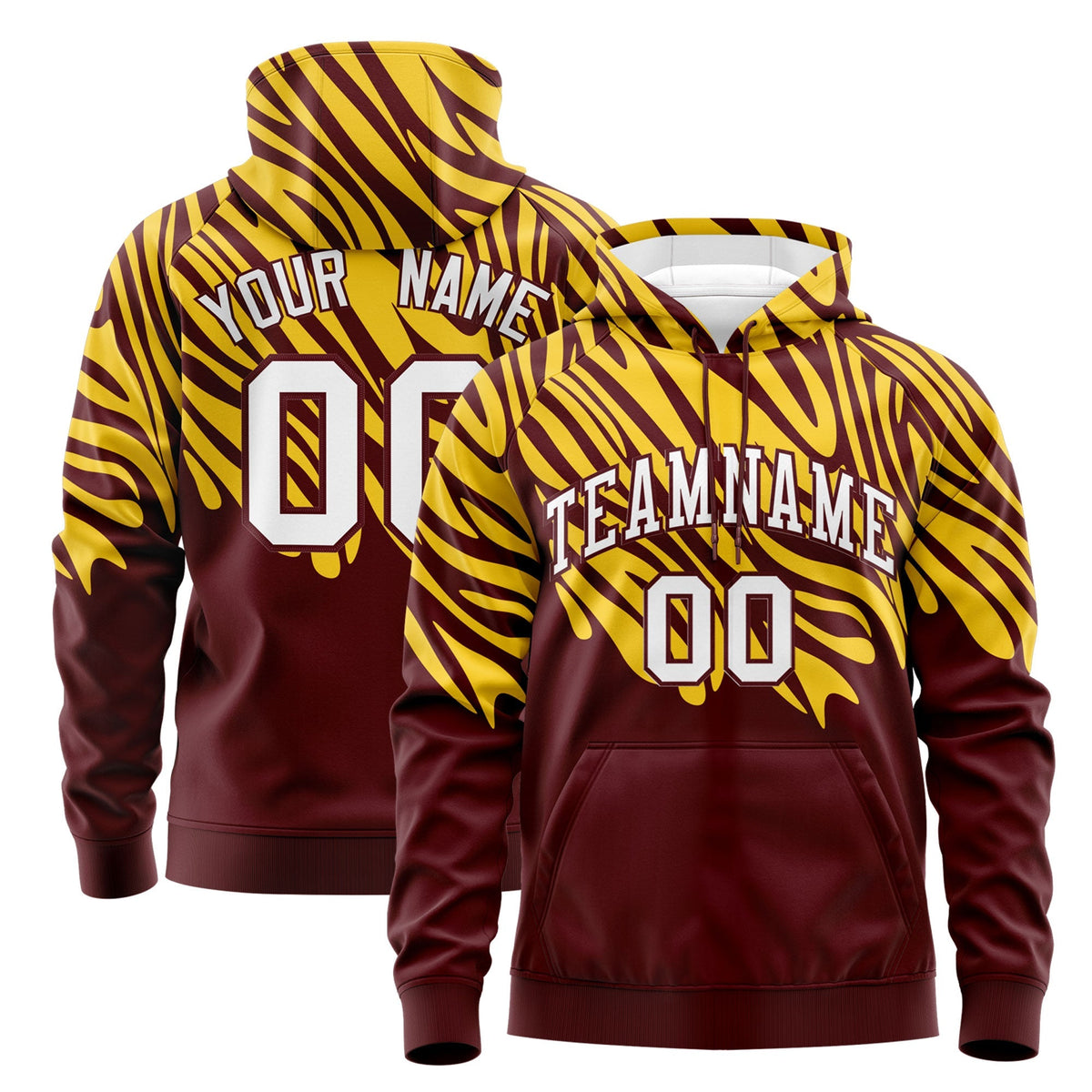 Custom Crimson Gold White Leopard Print Pullover Sweatshirt Hoodie| KXKSHOP