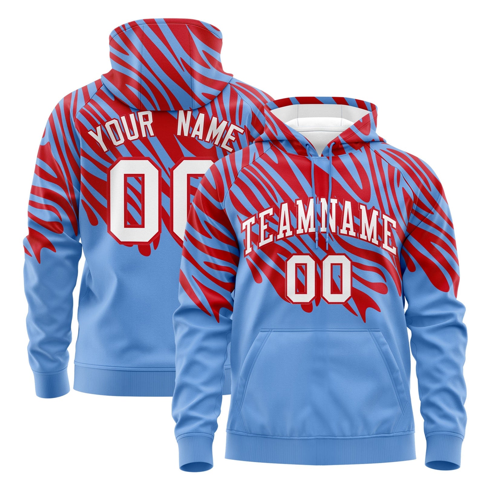 Custom Red Light Blue Leopard Print Pullover Sweatshirt Hoodie| KXKSHOP