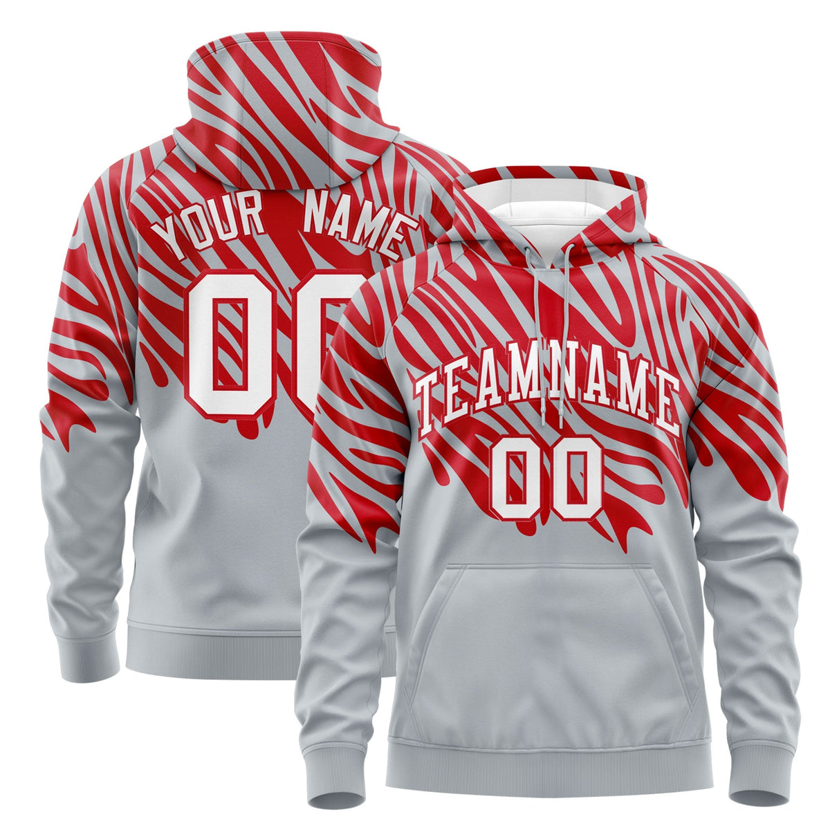 Custom Red Silver Leopard Print Pullover Sweatshirt Hoodie| KXKSHOP