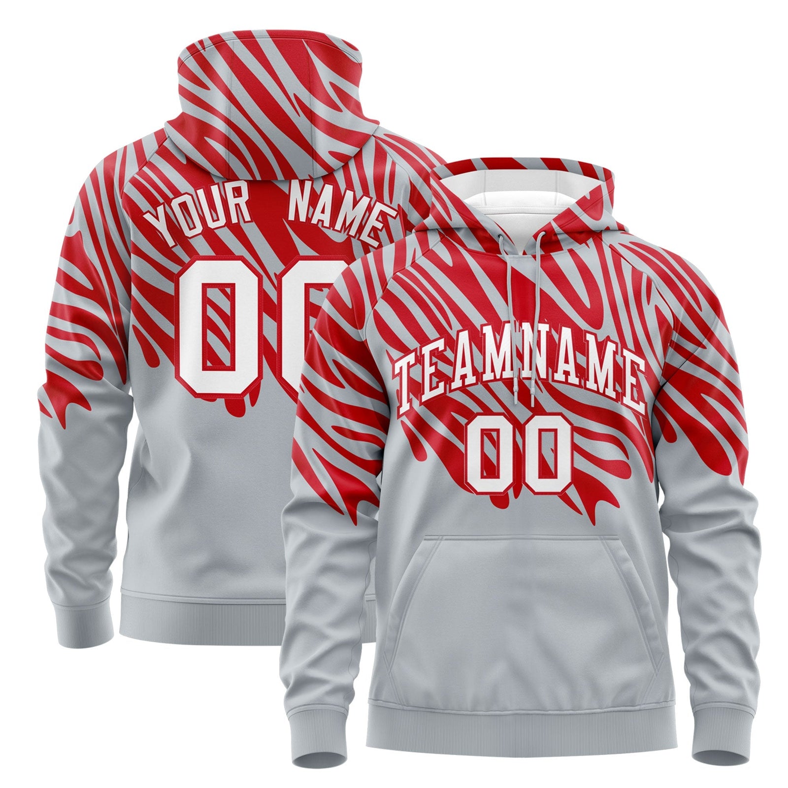 Custom Red Silver Leopard Print Pullover Sweatshirt Hoodie| KXKSHOP