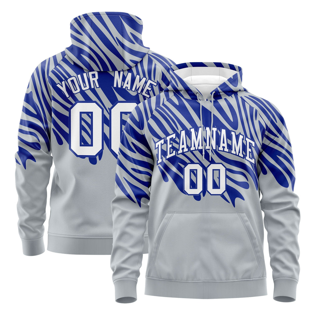 Custom Royal Blue Silver Leopard Print Pullover Sweatshirt Hoodie| KXKSHOP