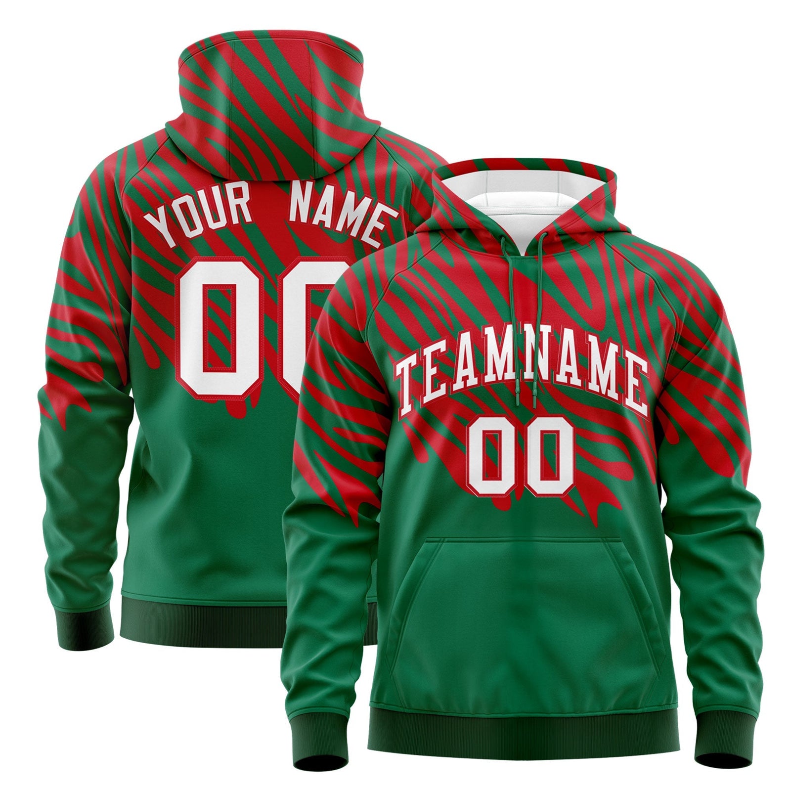 Custom Kelly Green Red Leopard Print Pullover Sweatshirt Hoodie| KXKSHOP