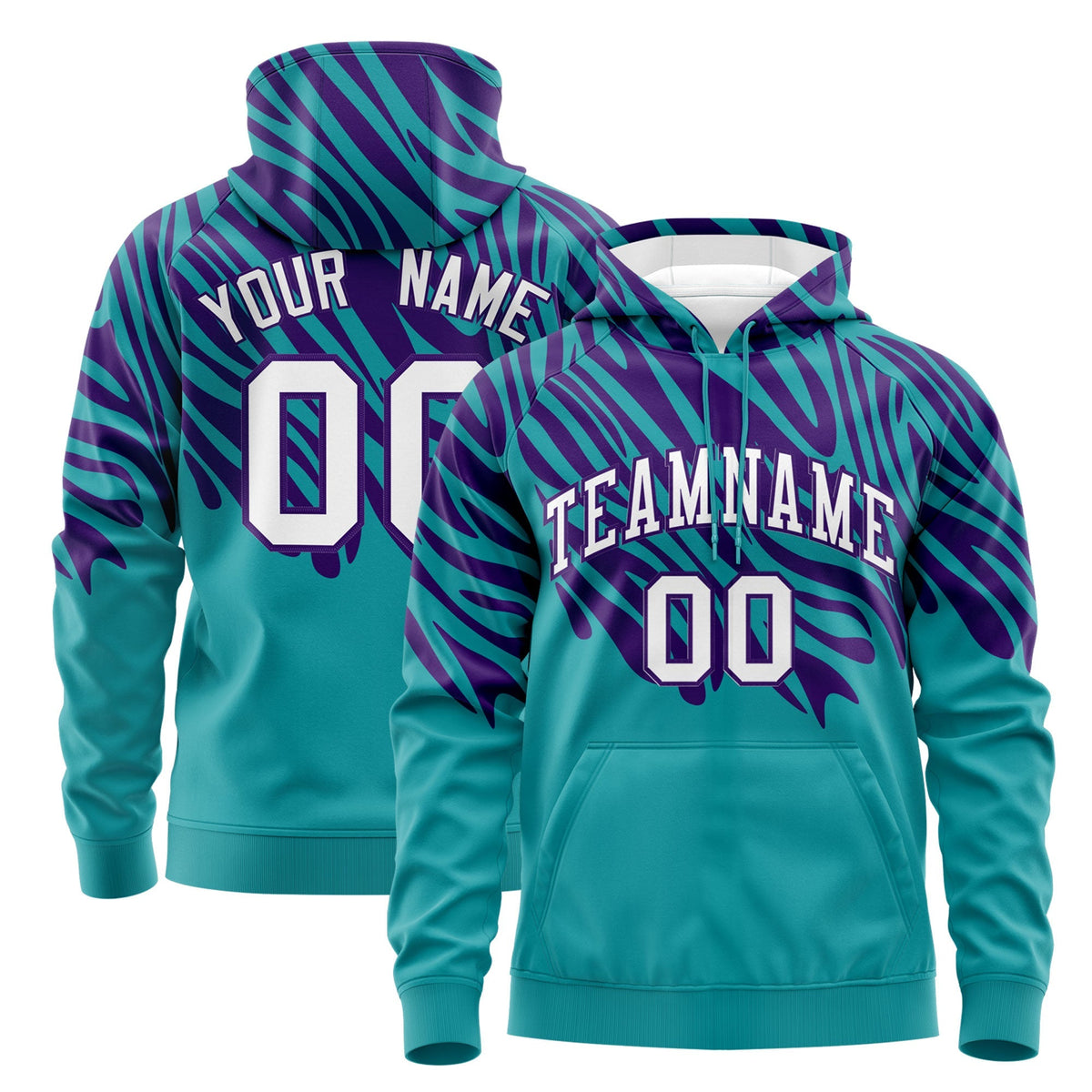 Custom Aqua Purple White Leopard Print Pullover Sweatshirt Hoodie| KXKSHOP