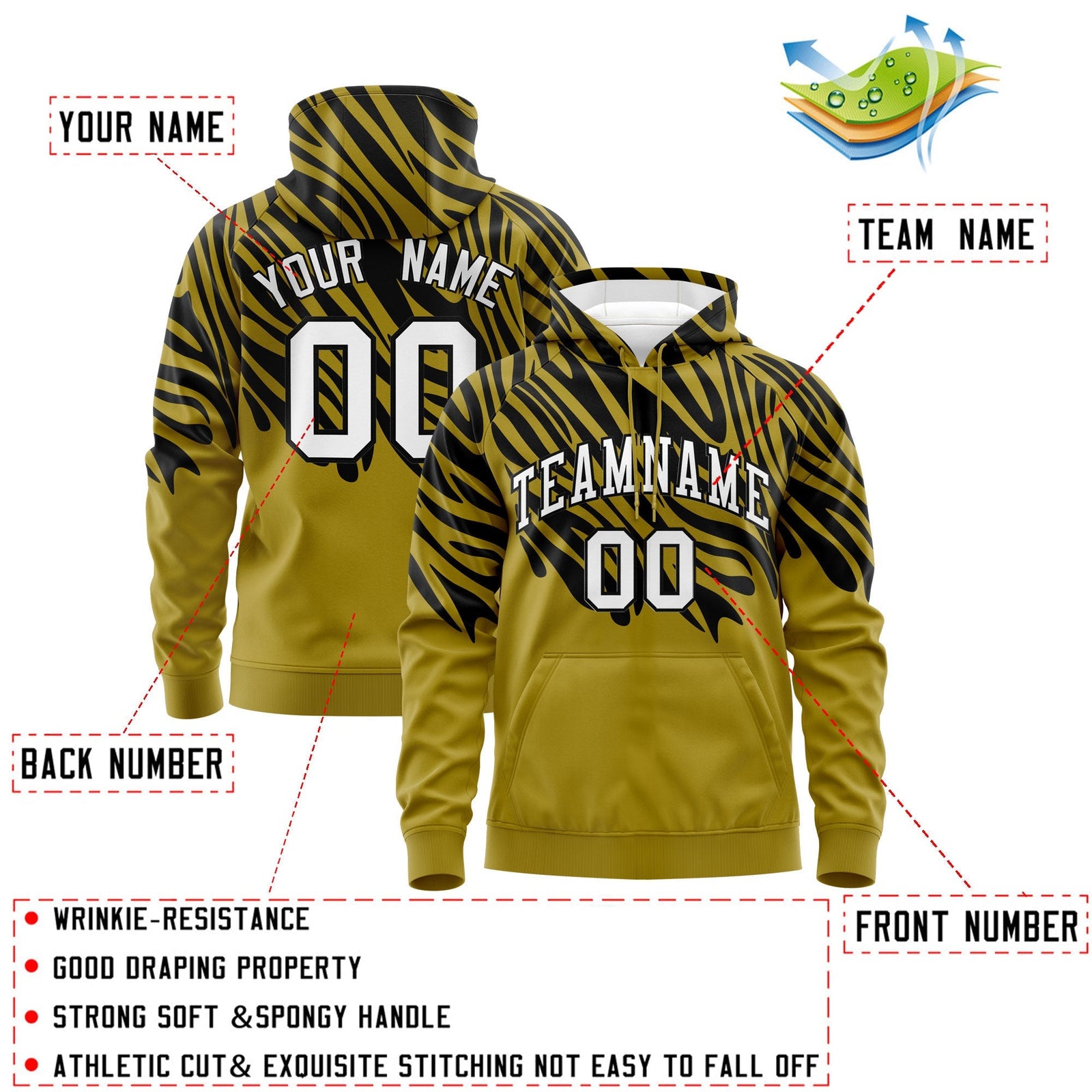 Custom Old Gold Black Leopard Print Pullover Sweatshirt Hoodie| KXKSHOP