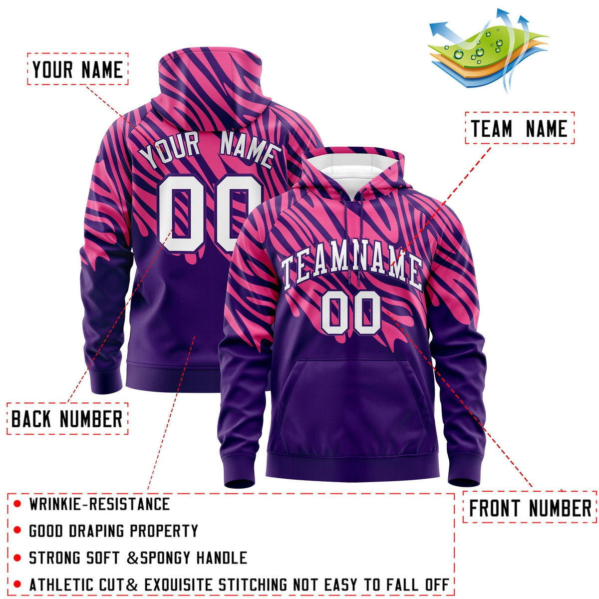 Custom Pink Purple Leopard Print Pullover Sweatshirt Hoodie| KXKSHOP