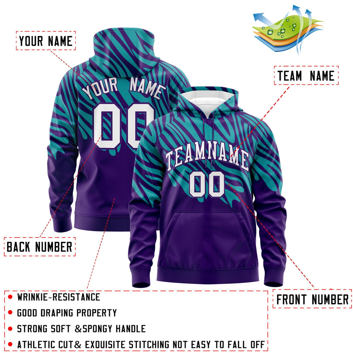 Custom Purple Aqua White Leopard Print Pullover Sweatshirt Hoodie| KXKSHOP