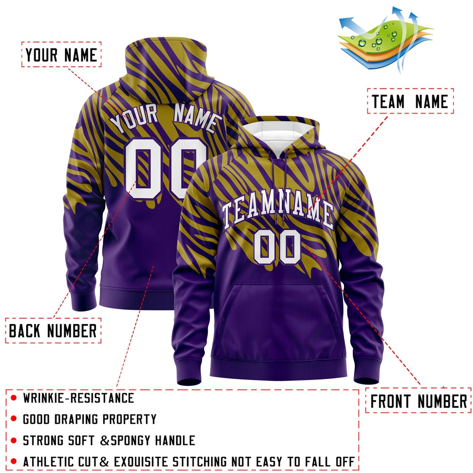 Custom Old Gold Purple Leopard Print Pullover Sweatshirt Hoodie| KXKSHOP
