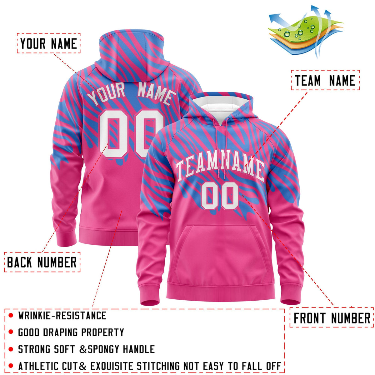 Custom Powder Blue Pink Leopard Print Pullover Sweatshirt Hoodie| KXKSHOP