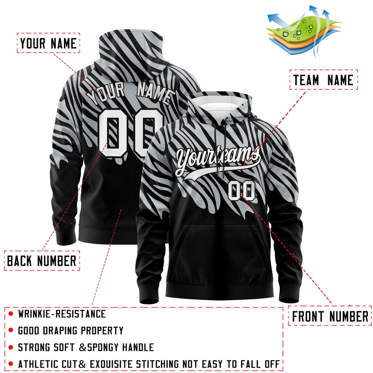 Custom Silver Black White Leopard Print Pullover Sweatshirt Hoodie| KXKSHOP