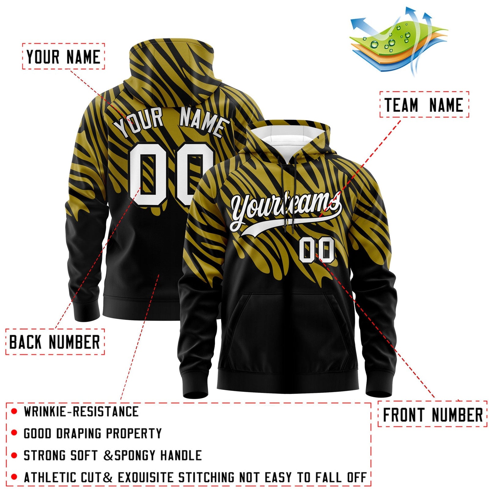 Custom Old Gold Black White Leopard Print Pullover Sweatshirt Hoodie| KXKSHOP