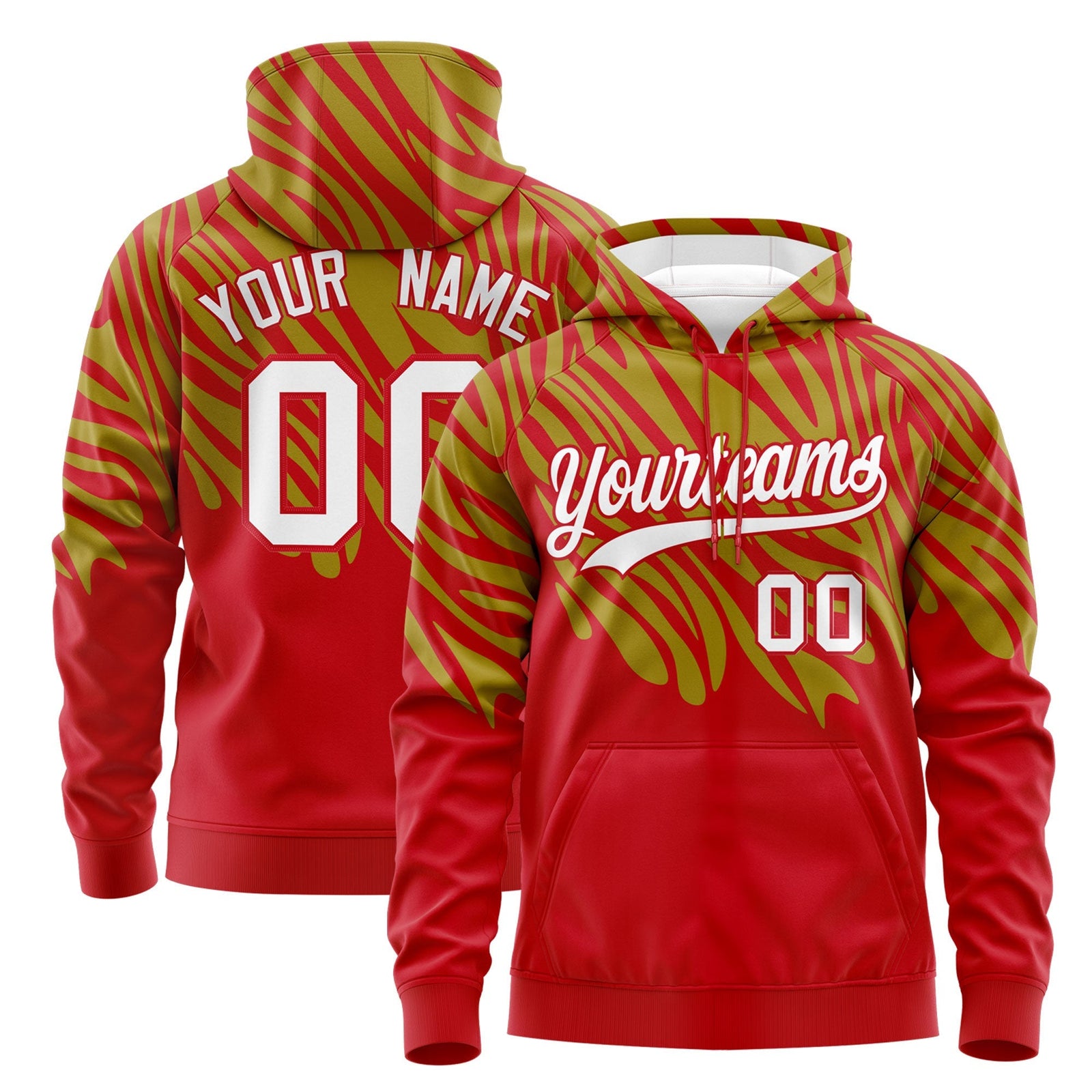Custom Red Old Gold Leopard Print Pullover Sweatshirt Hoodie| KXKSHOP