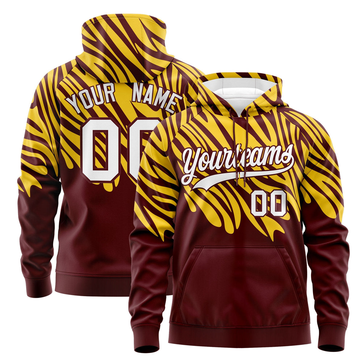 Custom Crimson Gold White Leopard Print Pullover Sweatshirt Hoodie| KXKSHOP
