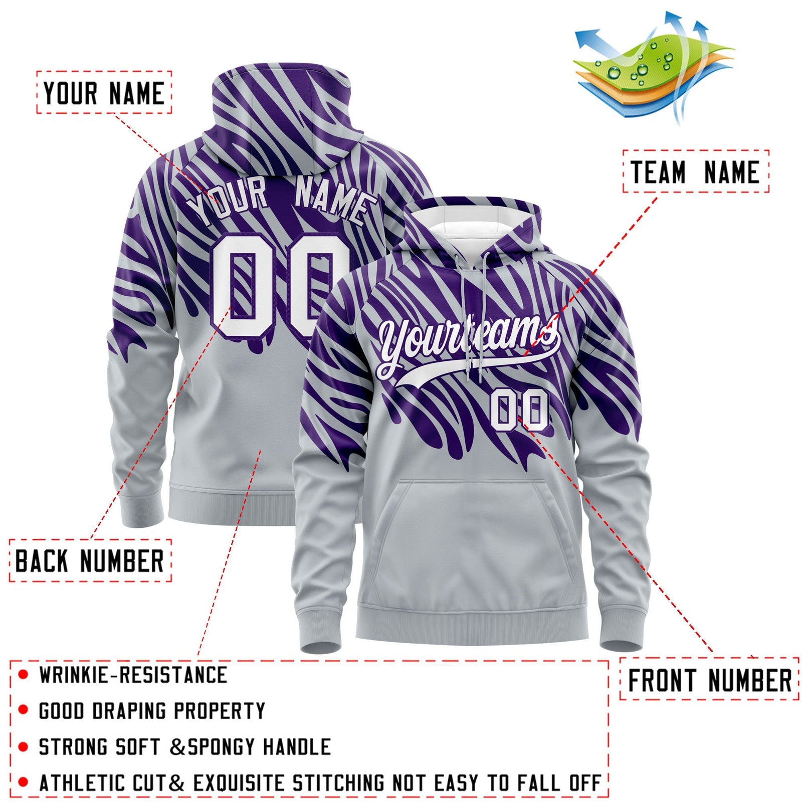Custom Purple Silver Leopard Print Pullover Sweatshirt Hoodie| KXKSHOP