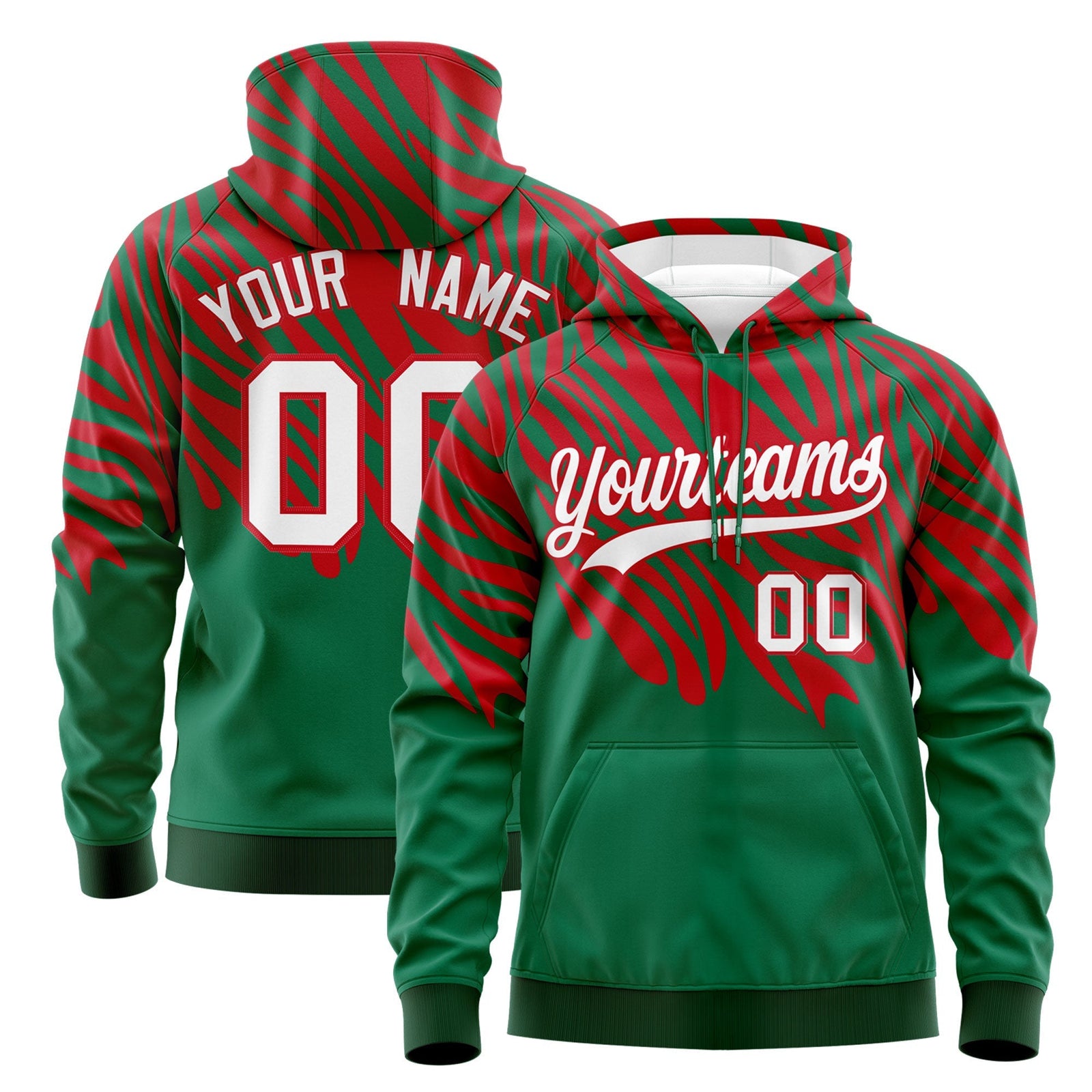 Custom Kelly Green Red Leopard Print Pullover Sweatshirt Hoodie| KXKSHOP