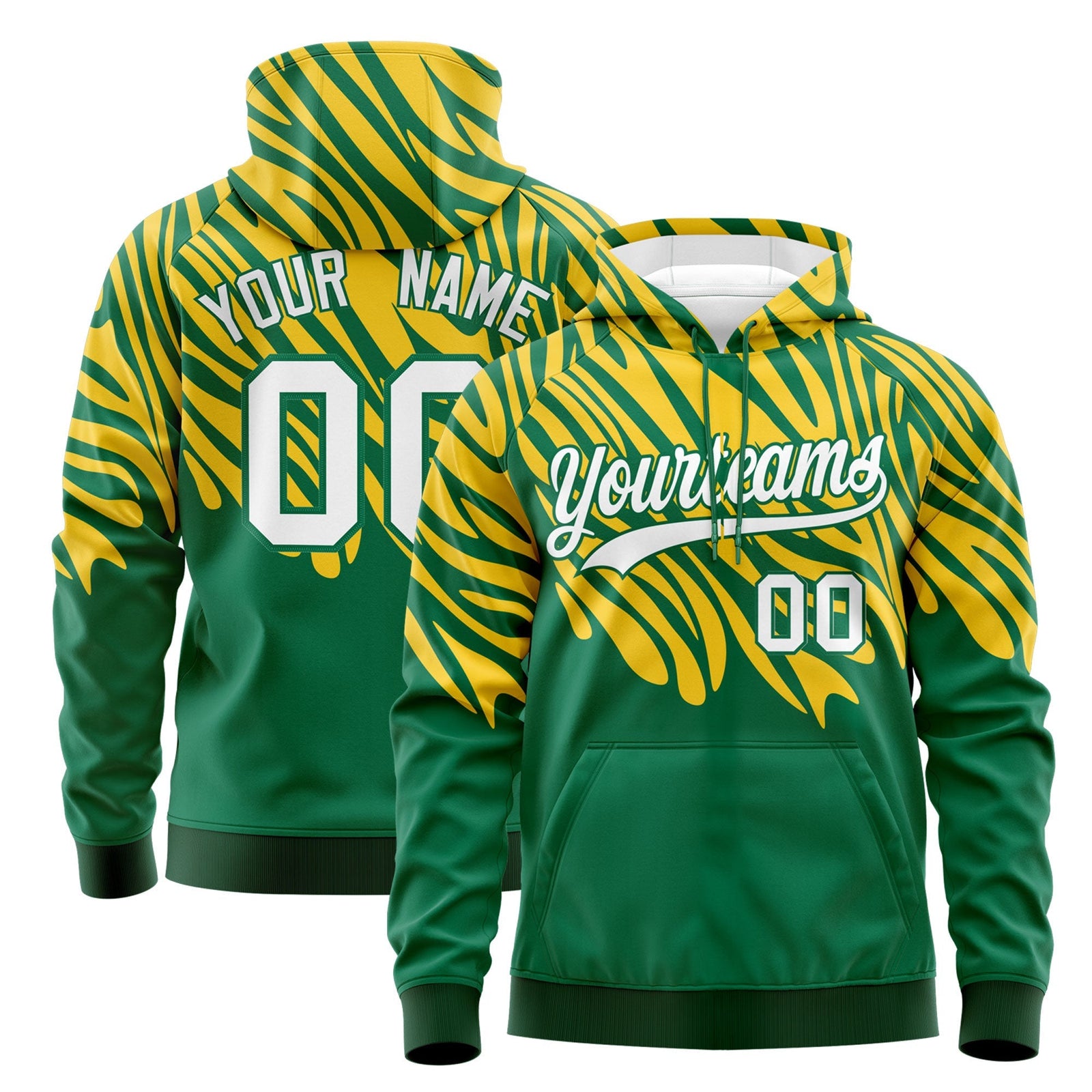 Custom Gold Kelly Green Leopard Print Pullover Sweatshirt Hoodie| KXKSHOP