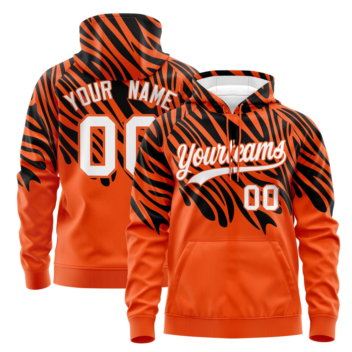 Custom Black Orange Leopard Print Pullover Sweatshirt Hoodie| KXKSHOP