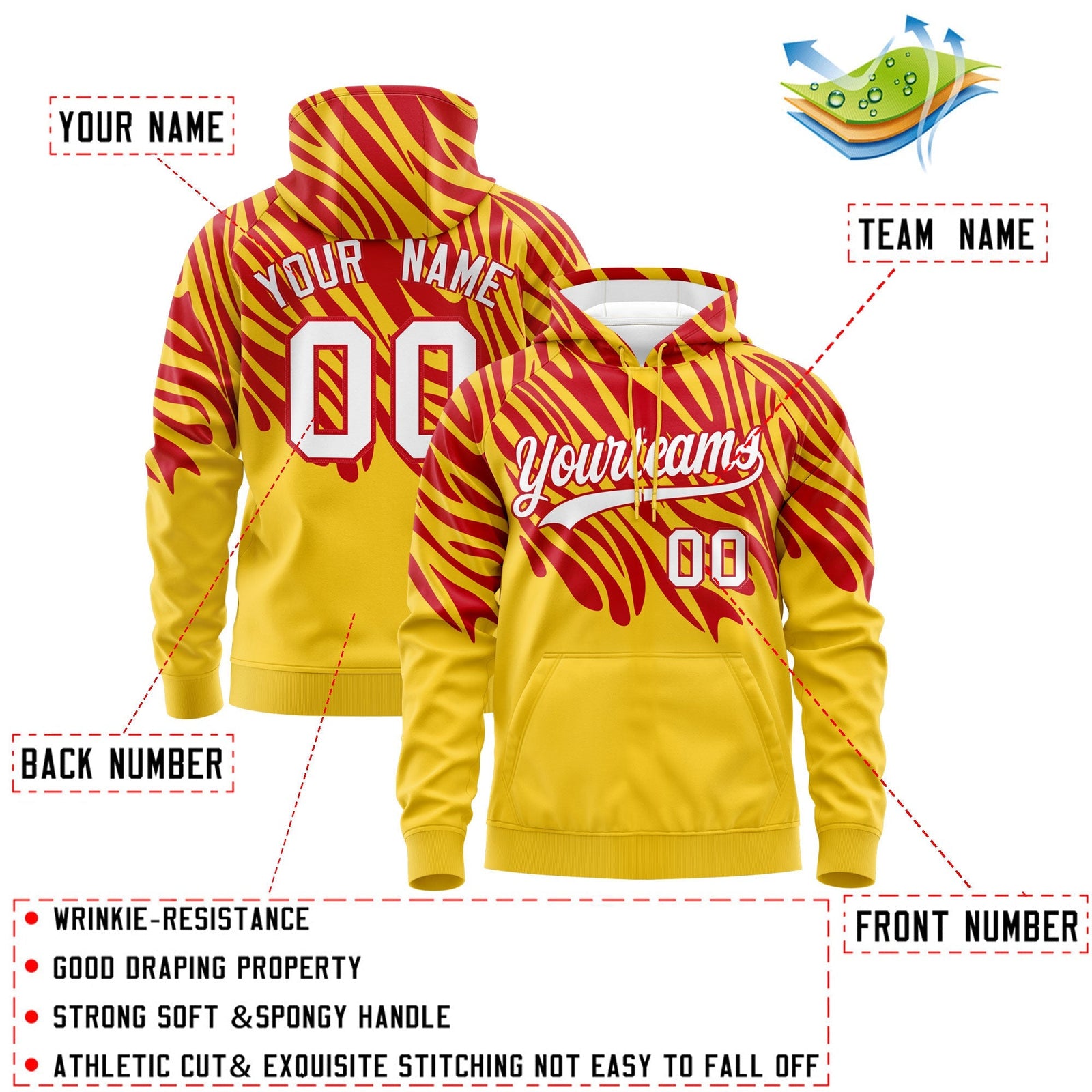 Custom Red Gold Leopard Print Pullover Sweatshirt Hoodie| KXKSHOP
