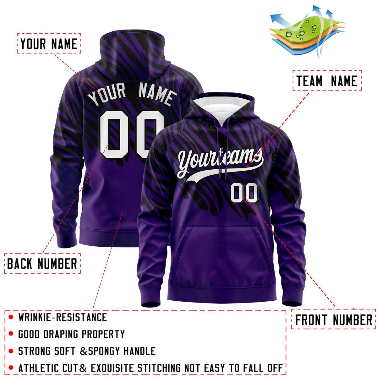 Custom Purple Black White Leopard Print Pullover Sweatshirt Hoodie| KXKSHOP