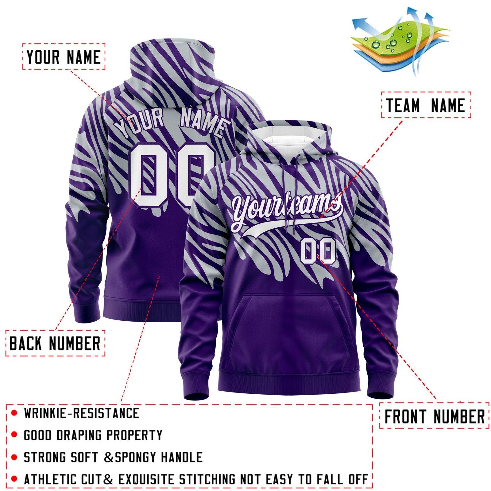 Custom Silver Purple Leopard Print Pullover Sweatshirt Hoodie| KXKSHOP