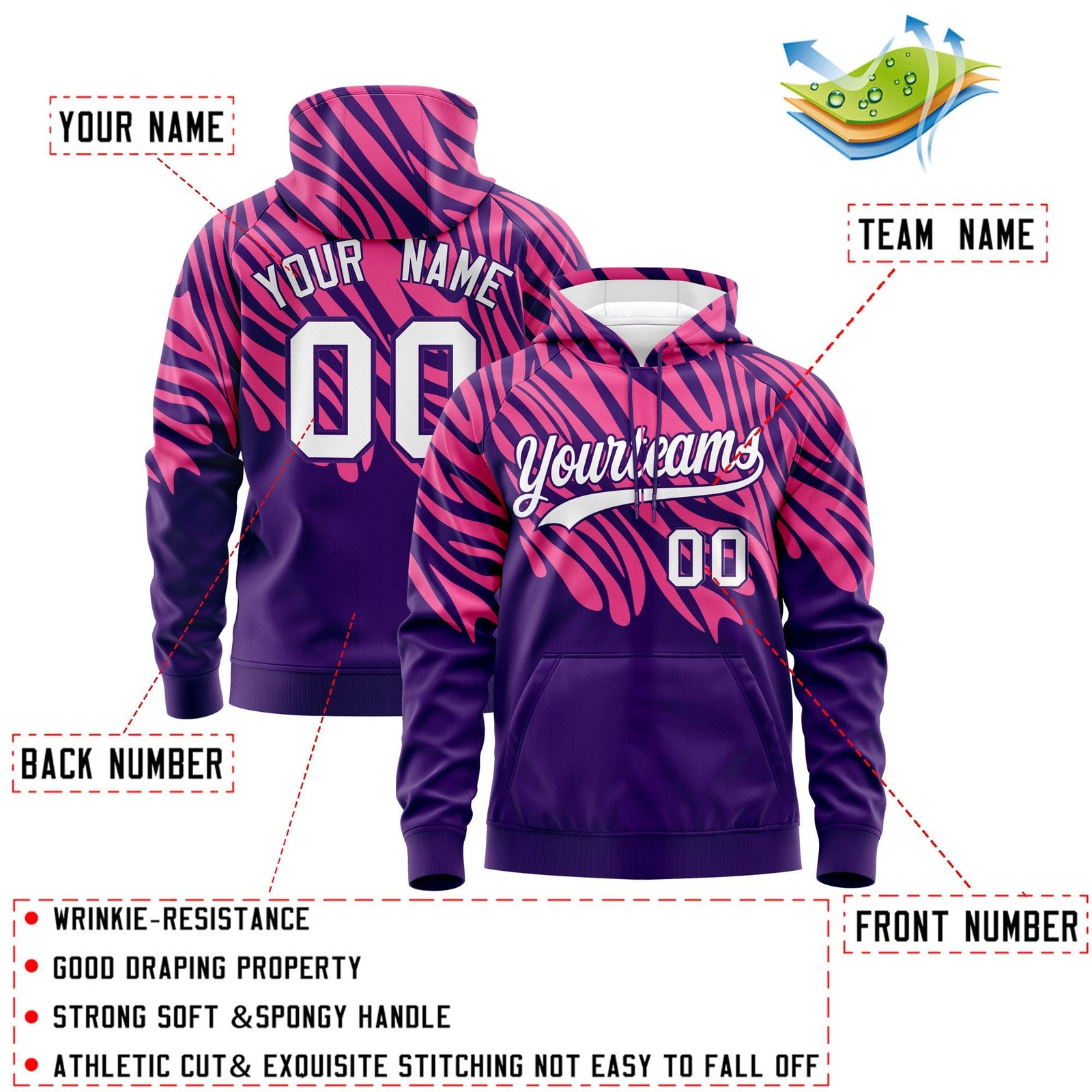 Custom Pink Purple Leopard Print Pullover Sweatshirt Hoodie| KXKSHOP