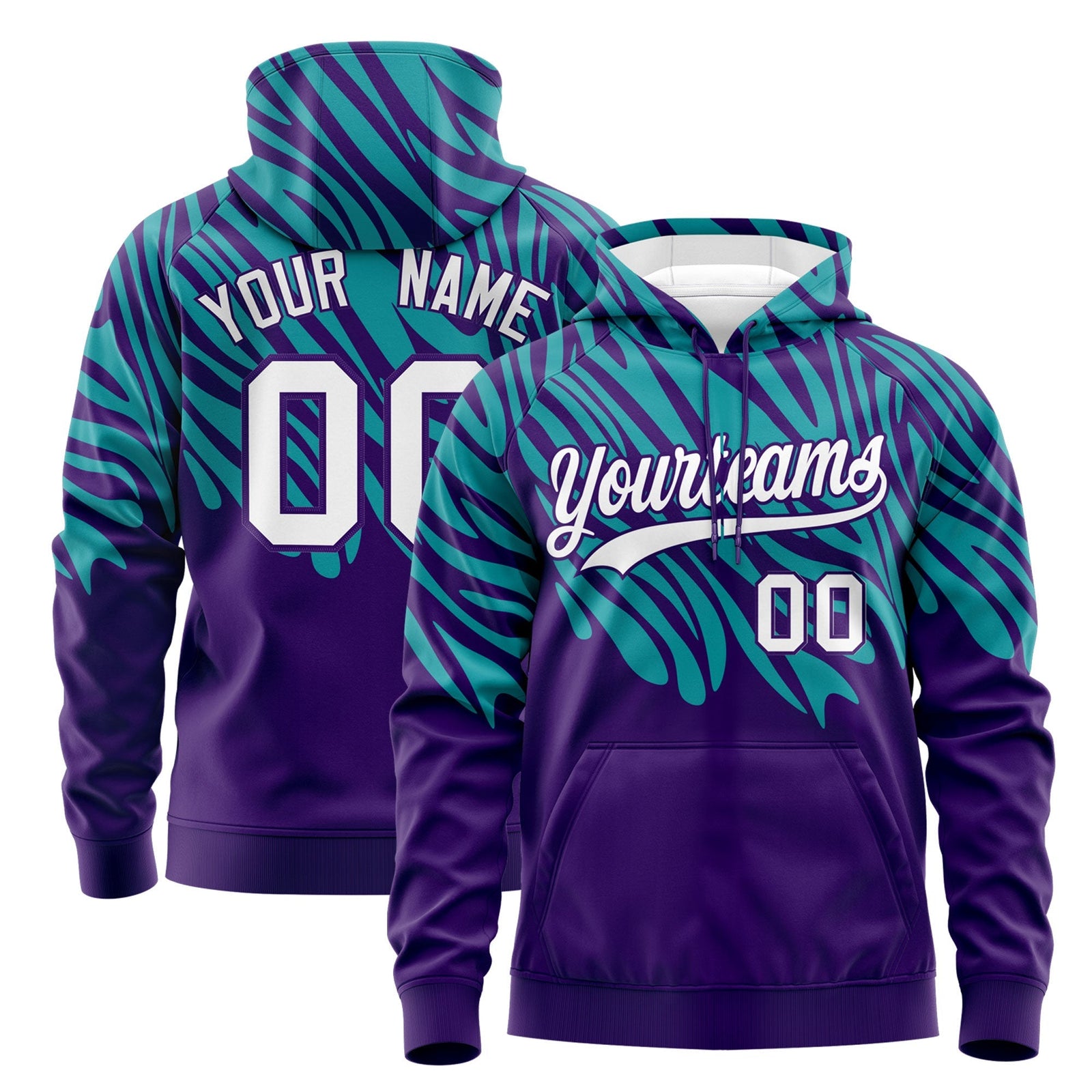 Custom Purple Aqua White Leopard Print Pullover Sweatshirt Hoodie| KXKSHOP
