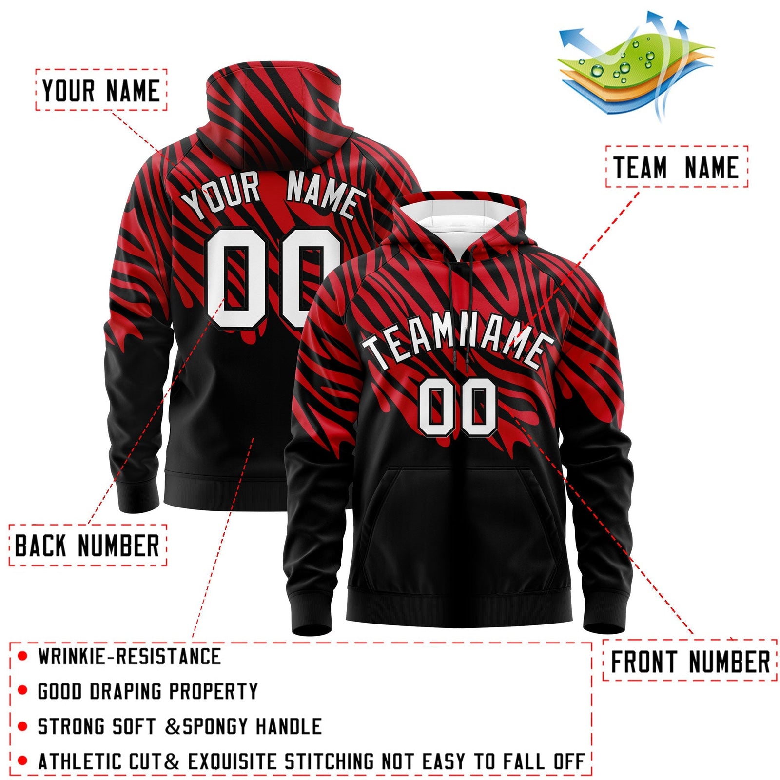 Custom Red Black Leopard Print Pullover Sweatshirt Hoodie| KXKSHOP
