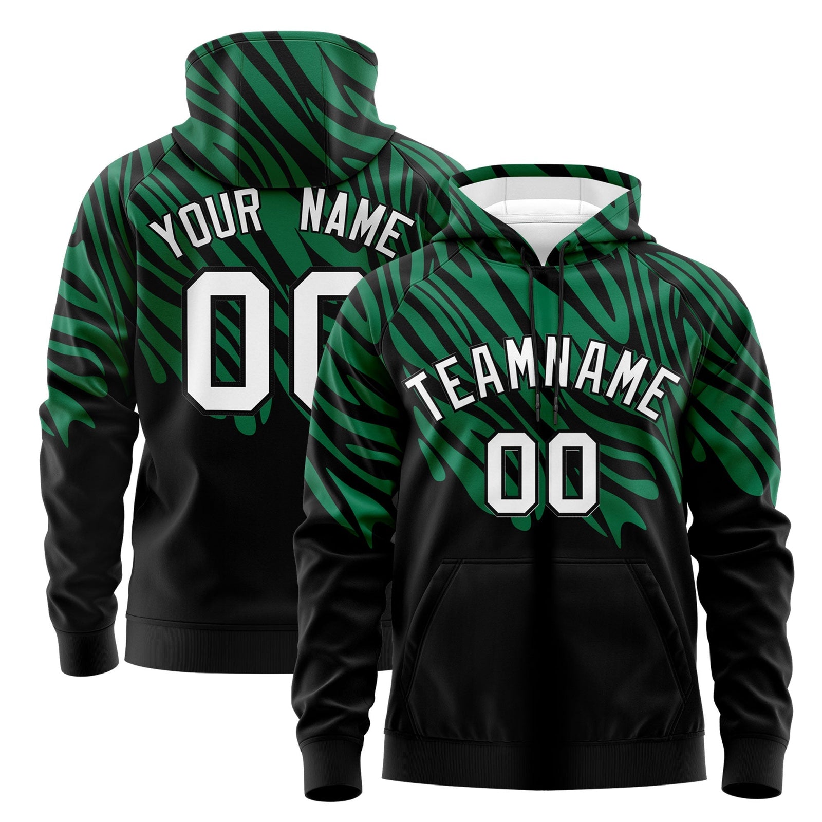 Custom Kelly Green Black White Leopard Print Pullover Sweatshirt Hoodie| KXKSHOP