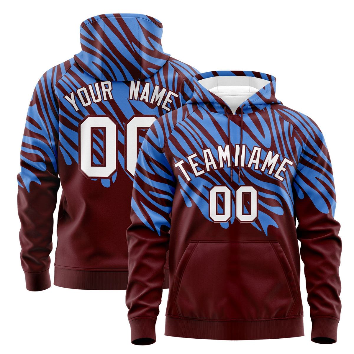 Custom Powder Blue Crimson Leopard Print Pullover Sweatshirt Hoodie| KXKSHOP