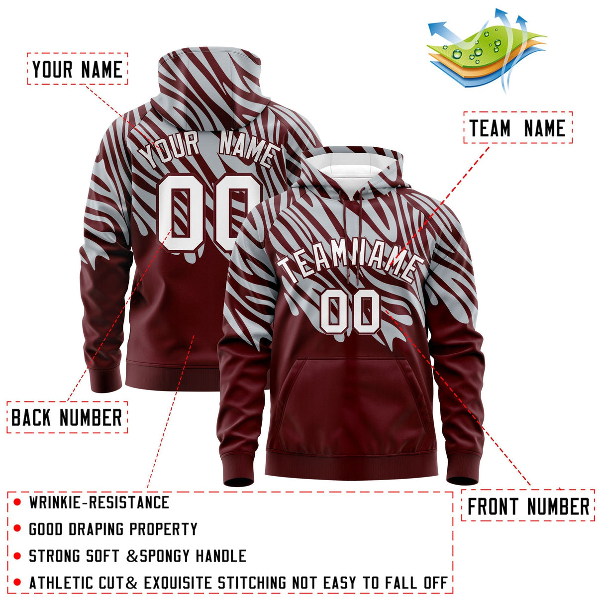Custom Silver Crimson Leopard Print Pullover Sweatshirt Hoodie| KXKSHOP