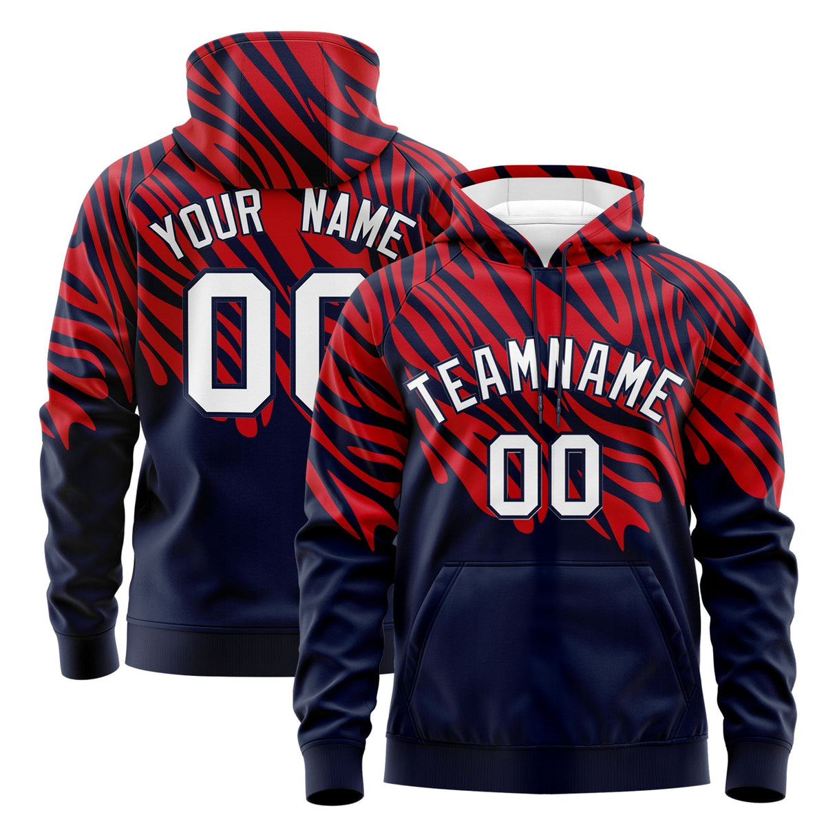 Custom Red Navy Leopard Print Pullover Sweatshirt Hoodie| KXKSHOP