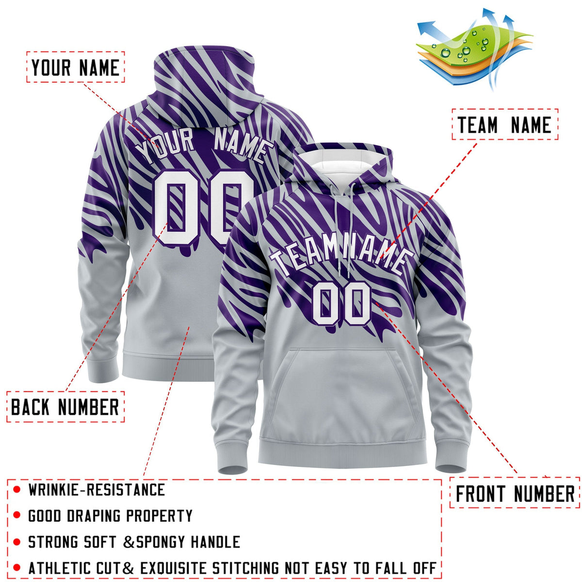 Custom Purple Silver Leopard Print Pullover Sweatshirt Hoodie| KXKSHOP