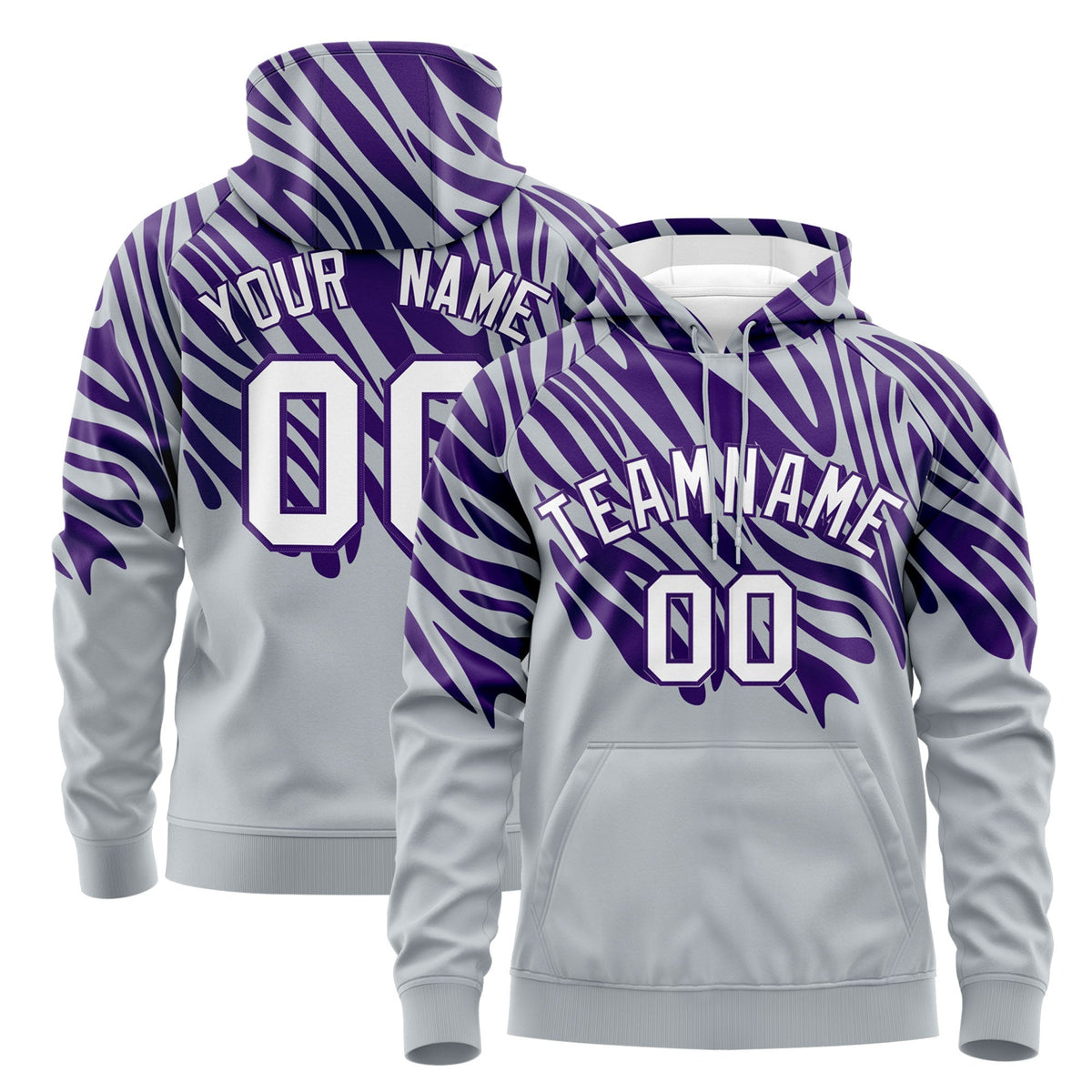 Custom Purple Silver Leopard Print Pullover Sweatshirt Hoodie| KXKSHOP
