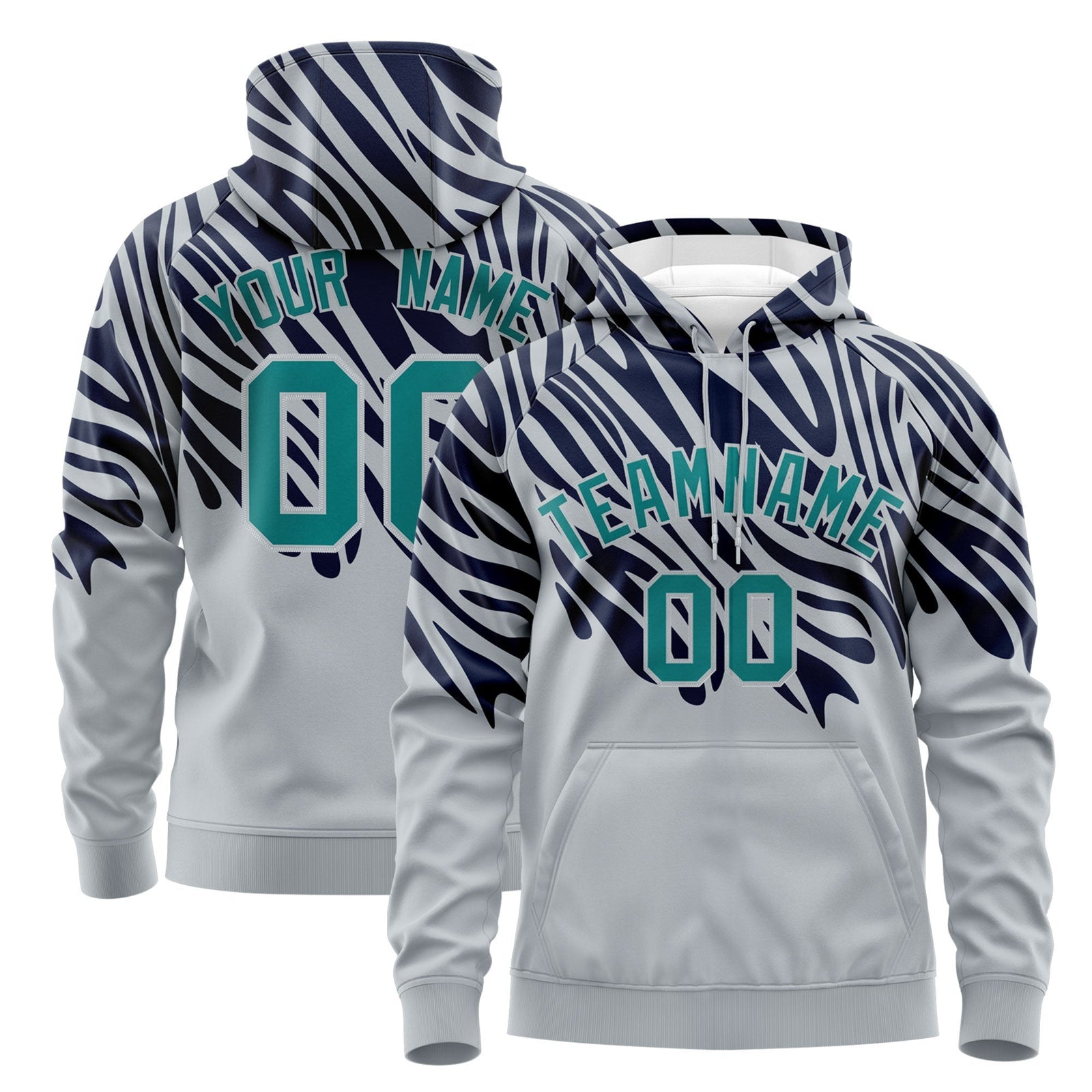 Custom Navy Silver Leopard Print Pullover Sweatshirt Hoodie| KXKSHOP