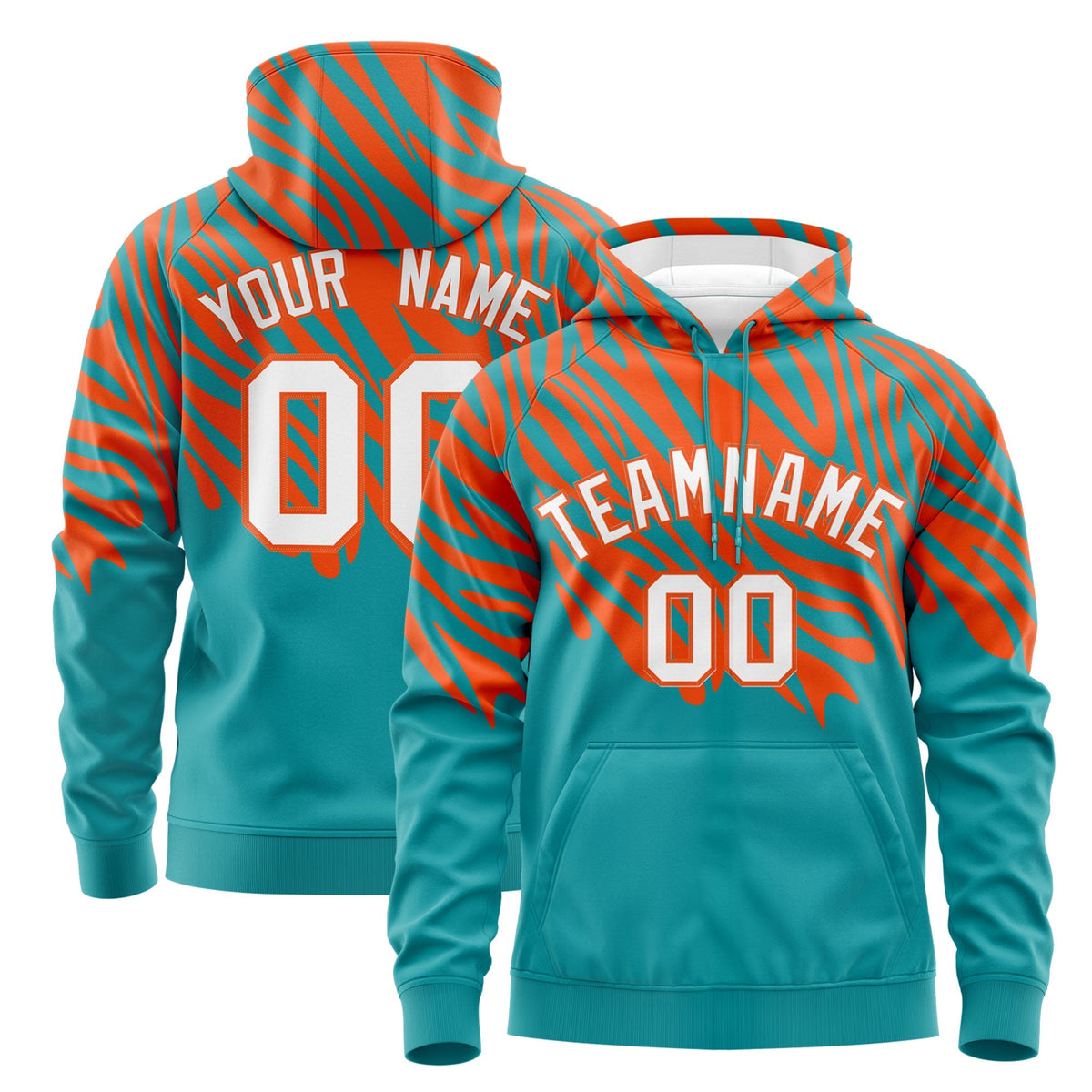 Custom Orange Aqua Leopard Print Pullover Sweatshirt Hoodie| KXKSHOP