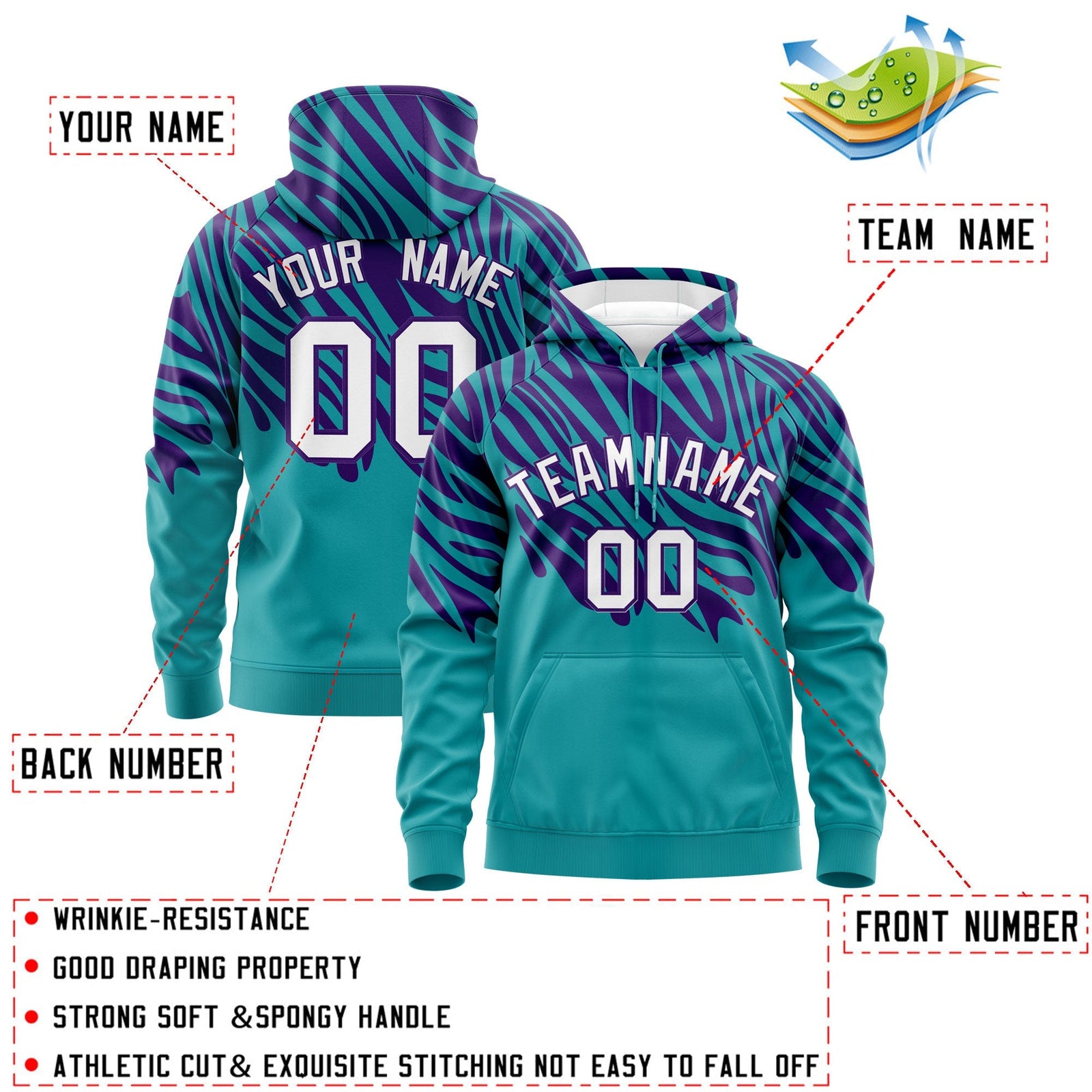 Custom Aqua Purple White Leopard Print Pullover Sweatshirt Hoodie| KXKSHOP