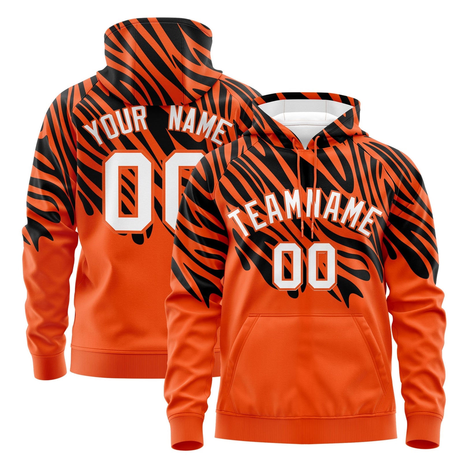 Custom Black Orange Leopard Print Pullover Sweatshirt Hoodie| KXKSHOP
